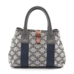 Celine Macadam Handbag Canvas Leather Beige Tan Navy Blue